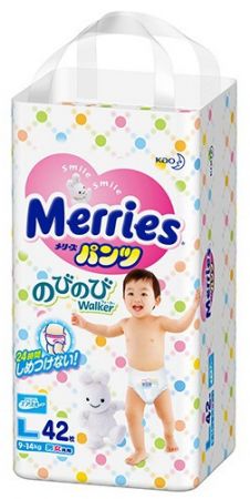 Трусики-подгузники Merries L 42 шт для малышей от 9 до 14 кг ― Японская косметика в Краснодаре