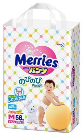 Трусики-подгузники Merries M 56+2 шт для малышей от 6 до 10 кг ― Японская косметика в Краснодаре
